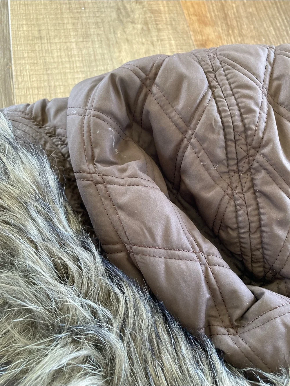 Aeropostale Faux Fur Trim Hooded Puffer Vest Jacket Brown Size Medium